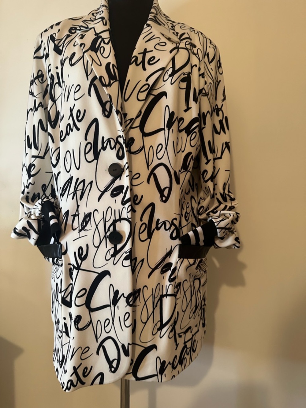 Joseph Ribkoff Black & White Script Print Blazer